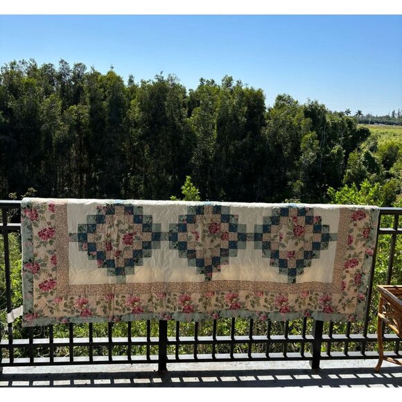 Handmade Patchwork Floral Cotton Quilt Blanket 86x86 Multi Quilted Lap Cover - Picture 4 of 11